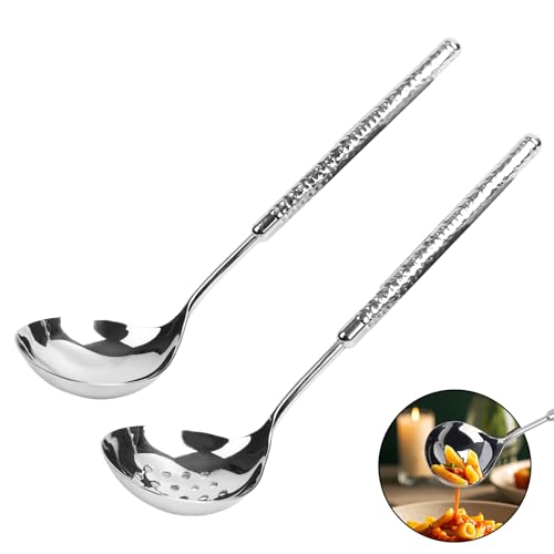 Suppenkelle und Schlitzlöffel-Set, Edelstahl, 23,9 cm, kleiner Metallschöpflöffel und Sieb, Schaufel, Saucensieb, für Hotpot, Buffet, Party, Restaurants, Küche, 2 Stück Suppenkelle und Schlitzlöffel-Set, Edelstahl, 23,9 cm, kleiner Metallschöpflöffel und Sieb, Schaufel, Saucensieb, für Hotpot, Buffet, Party, Restaurants, Küche, 2 Stück von LANGMINGDE