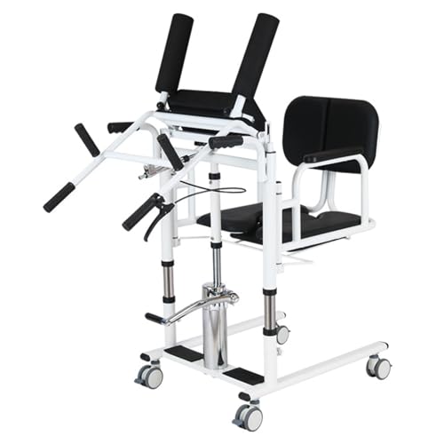 LANGSTON Patientenlift-Transferstuhl, Hebehilfe-Transportstuhl für Behinderte, Duschrollstuhl, 180° geteilter Sitz/Lift, höhenverstellbar 16-25 Zoll, mit Töpfchen, Esstisch,Schwarz von LANGSTON
