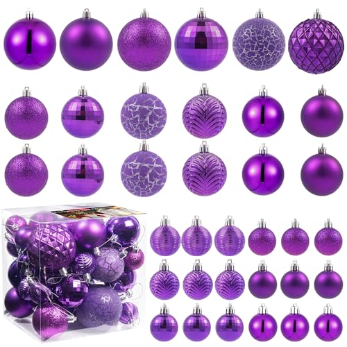 LANGXUN Bolas de Navidad Christbaumschmuck Kugeln 2023, Violett, 36 Stück 8,1 cm, 12 Stück 6,1 cm, 18 Stück 4,1 cm – bruchsichere Weihnachtskugel-Ornamente, Weihnachtsdekoration, Urlaubspartys, von LANGXUN