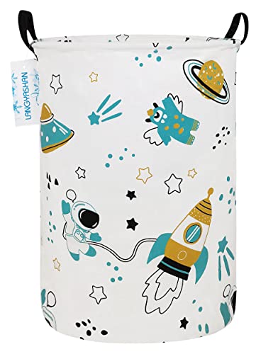 LANGYASHAN Aufbewahrungskorb, Leinenstoff, zusammenklappbar, Organizer für Wäschekorb, Spielzeugkörbe, Geschenkkörbe, Schlafzimmer, Kleidung, Baby-Kinderzimmer (runder Raum-Astronaut) von LANGYASHAN