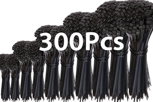 300 Stück Schwarz Kabelbinder Set 100/200/300, Kabelbinder UV Beständig mit, Kabelmanagement Gartenarbeit Cable Ties (300pcs, ZD-003) von LANHUIYY