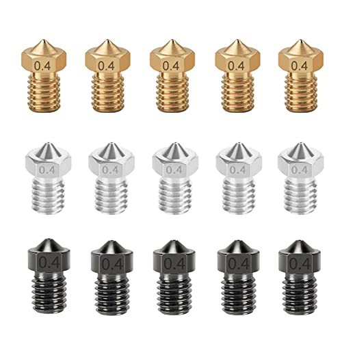 LANKEGU 15PCS Düsenset für Anycubic Koba, 3D Drucker Teile, 5 Stück Gehärteter Stahl + 5 Stück Edelstahl + 5 Stück Messing 0,4 mm Nozzles Kit für Mega S, Mega X, Kobra Neo, Kobra Go von LANKEGU