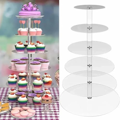 Cupcake-Ständer mit 6 Ebenen, rund, Acryl, 51 cm hoch, Etagenständer, Cupcake-Turm, transparenter Dessert-Ständer, Gebäckturm für Hochzeit, Party, Babyparty, Geburtstag von LANLONG