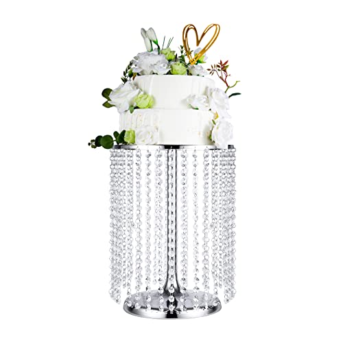 Hochzeitstortenständer für Desserttisch, 30 cm, silberfarbene Kristallanhänger, Metall-Kuchenständer, dient als runder Dessert-Cupcake-Display-Teller, 40 cm hoch (Silber) von LANLONG