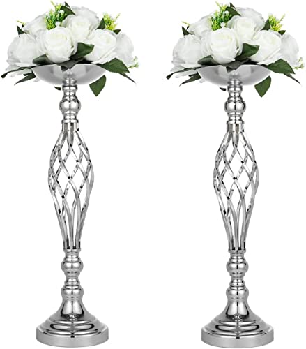 LANLONG 2Pcs Kunstblume Metall Klassische Vase, Mittelvase für Hochzeitsdekoration, künstliche Blumenarrangement für Geburtstagsfeier zu Hause（Silber 52cm） von LANLONG