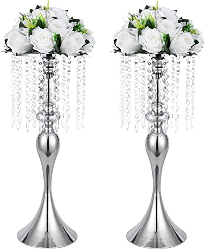 LANLONG Kerzenhalter aus Acryl mit Kunstkristallen in Gold/Silber, Blumenvase, 2 Stück Hochzeit Herzstück Lead Road Kerzenhalter für Hochzeit Event Dekoration (Silber, 54cm) von LANLONG