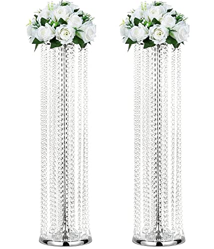 LANLONG Luxuriöse Kristall-Blumenständer für Hochzeit, Mittelstücke auf dem Boden, hoch, Metall, Blumenarrangement, Tisch-Blumenvase für Hochzeit, Party, Hotel, Heimdekoration von LANLONG