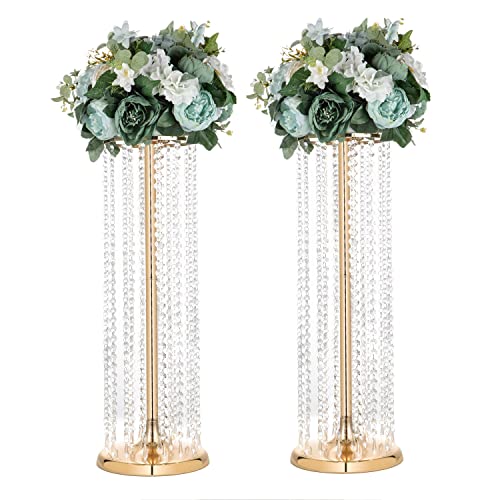 LANLONG Luxuriöse Kristall-Blumenständer für Hochzeit, Mittelstücke auf dem Boden, hoch, Metall, Blumenarrangement, Tisch-Blumenvase für Hochzeit, Party, Hotel, Heimdekoration von LANLONG