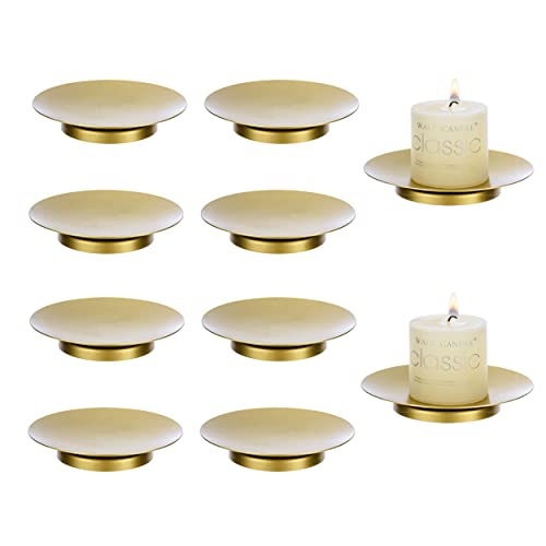 Retro-Eisen-Kerzenhalter-Platten-Satz von 10 Gold-Kerzenhalter für Tischdekoration Metall Runde Säule Kerze Platten Tafelaufsatz Ornamente für Wohnzimmer Kaffee Esszimmer Tabletop (Gold-10pcs) von LANLONG