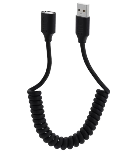 LANMINGLEL USB Stecker auf Buchse Federspiralkabel, Rechtwinkliges USB 2.0 Spiralkabel,Winkel USB Datenübertragungskabel für Maus, Tastatur, USB-Stick, Kartenlesegerät usw(gerade) von LANMINGLEL