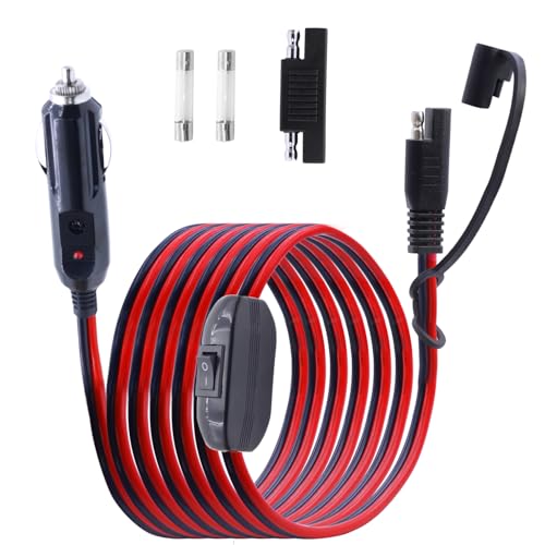 LANMINGLEL SAE auf Auto Zigarettenanzünder mit Schalter Kabel,16AWG 12V Zigarettenanzünder Stecker zu SAE Schnellwechsel Adapter Verlängerungskabel mit LED-Licht,für Autos, Motorrad,Solarbatterie 10FT von LANMINGLEL