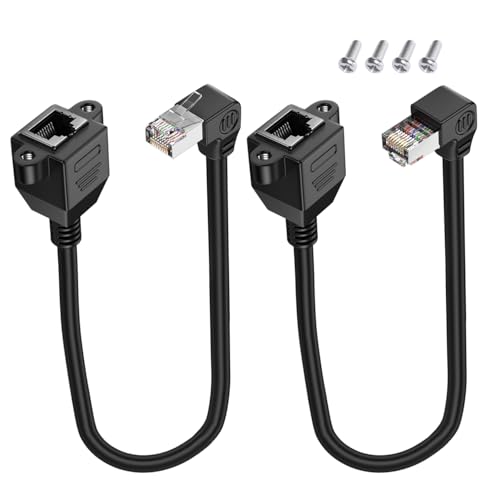 LANMINGLEL RJ45 Stecker auf Buchse Schraube Panel Mount Cat5e Ethernet LAN Netzwerk Verlängerungskabel Kurz 90 Grad Netzwerk skabel für Router Modem Smart TV PC Computer Laptop 30CM (Runter und hoch) von LANMINGLEL