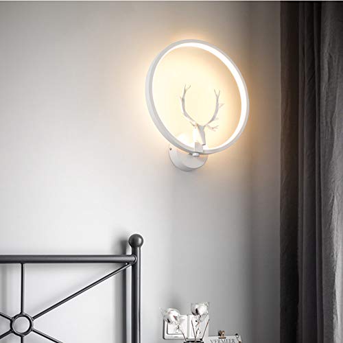 HHKQ Moderne Ring Wandleuchte, Minimalistische LED Schlafzimmer Nachttischlampe Kreative Nordic Hirsche Wandlampe für Wohnzimmer Gang Treppe Innenbeleuchtung,Weiß,White Light von LANMOU
