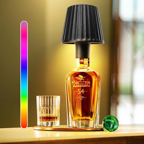 LANMOU LED Flaschenlampe Aufsatz mit 5200 mAh Akku - Touch-Dimmbar, Warmweiß + RGB, USB-Aufladbar Flaschenlicht - Aluminium - Lampe Flasche für Restaurant, Bar, Outdoor, Schwarz von LANMOU