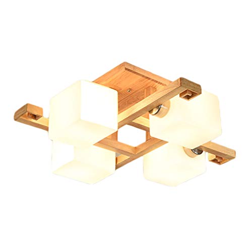 Deckenlampe E27 Holz Deckenleuchte 4/5 Flammig Modern Innen Decke Beleuchtung Wohnzimmerlampe Schlafzimmerleuchte Esszimmerlampe, Ohne Birne, 4 Flammig von LANMOU