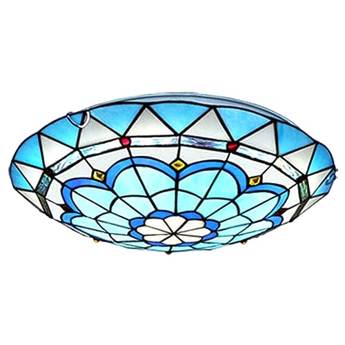 LANMOU Deckenlampe Tiffany, Mediterrane Style LED Deckenleuchte Wohnzimmer Schlafzimmer Veranda Flur Runde Tiffany Deckenleuchten mit Handgefertigte Buntglas Lampenschirm, Ø30cm von LANMOU