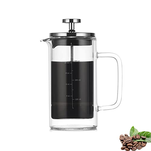 LANMOU Double Layer French Press Kaffeemaschine Hitzebeständig Borosilikatglas Kaffeepresse Hitze Kalt Kaffeebrauer mit 304 Edelstahl Filter Kaffeekanne Double Scale Teekanne (300ML) von LANMOU