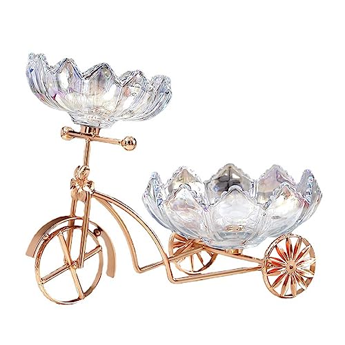 LANMOU Fahrrad Obstteller Kristallglas Obstschale 2 Etagen Blumenförmige Obstschale mit Metallrahmen, Unregelmäßige Dekorative Snack Obstkorb Tisch Centerpiece Dekoration von LANMOU