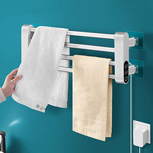 LANMOU Handtuchheizkörper Elektrisch Klein, Badheizkörper Elektrisch Weiß mit Thermostat 55℃, Handtuchtrockner Elektrisch Wand Ohne Bohren & Timing, Faltbar mit Touch, Aluminio von LANMOU