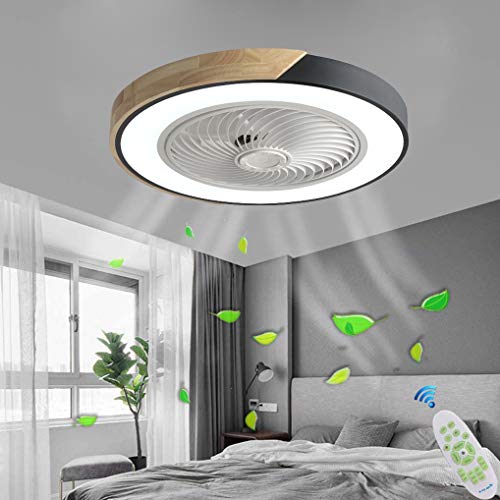 LANMOU Holz Deckenventilator mit Licht und Fernbedienung/APP Moderne LED Deckenventilator mit Beleuchtung Leise Ventilator Dimmbar Deckenlampe für Schlafzimmer Wohnzimmer Esszimmer, Schwarz von LANMOU