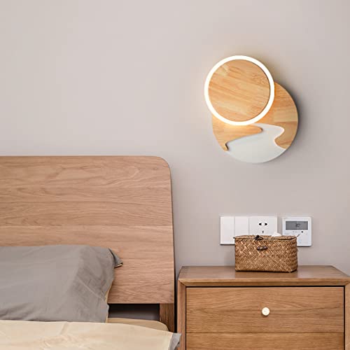 LANMOU Holz Wandleuchte Innen Modern Wandlampe LED 3000K 10W Kreative Nachttisch Wand Lampe Rustikal Nordisch Wandbeleuchtung Dekoration für Schlafzimmer Wohnzimmer Kinderzimmer (B) von LANMOU