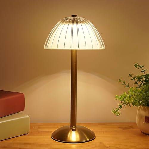 LANMOU Tischleuchte Kabellos, LED Tischlampe Akku USB Aufladbar, 1800mAh Akku, 7-14h Laufzeit, 3W Tischlampe Dimmbar Touch Ohne Kabel, für Studenten Learning, 3 Lichtfarben, Gold von LANMOU