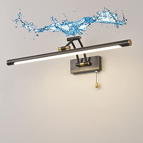 LANMOU LED Badezimmer Spiegelleuchte Messing Badlampe Vintage Mit Schalter, 4000K Natürliches Weiß LED Spiegellampe Bad IP44, Retro Spiegelschrank Leuchte, Verstellbar Bilderleuchte,Schwarz,100CM/20W von LANMOU