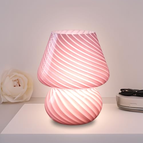 LANMOU LED Glas Tischlampe Pilz Nachttischlampe Dimmbare, Modern USB Tischleuchte, Kreative Dekoration Tischlampe für Schlafzimmer, Wohnzimmer Nachtlicht, 3 Farbtemperaturen, 15 * 19 cm,Rosa von LANMOU