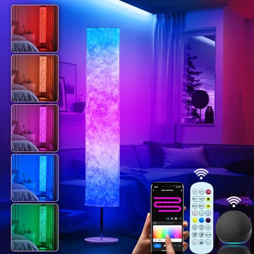 LANMOU LED Stehlampe Dimmbar mit Fernbedienung RGB Farbwechsel Lichtsaeule Moderne Ambient Stehleuchte für Wohnzimmer Schlafzimmer Farbtemperaturen und Helligkeit Stufenlos Dimmen von LANMOU