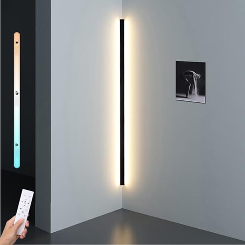 LANMOU Lange LED Wandleuchte Schwarz Innen Eck Wandlampe Wohnzimmer Minimalistische Modern Schlafzimmer Wandbeleuchtung Aus Aluminium 3000K Warmes Licht Treppe Wanddekoration/Beleuchtung,100cm/24w von LANMOU