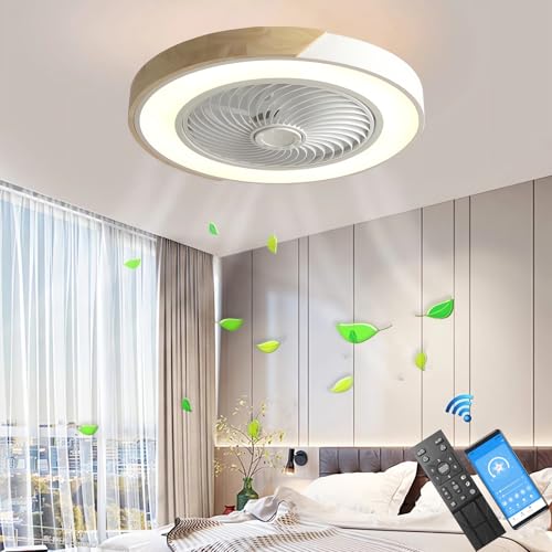 LANMOU Leise Deckenventilator mit Beleuchtung und Fernbedienung Dimmbar LED Holz Deckenlampe mit Ventilator, Mit APP & Timer, 52cm Ventilator Lampe Deckenleuchte für Wohnzimmer Schlafzimmer, Weiß von LANMOU