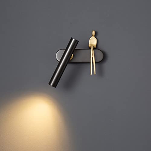 LANMOU Modern Vintage Wandlampe Aus Messing, 3W Schlafzimmer Wandleuchte Dimmbare LED Bettlampe Verstellbare Wand Spotlight, Innen Wandmontage Leselampe mit 3 Farbtemperaturen (Black) von LANMOU