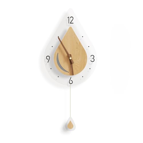 LANMOU Wanduhr Ohne Tickgeräusche Große mit Pendel, Wassertropfen-Design Uhr Wand Moderne Wohnzimmer, Wand Uhr Holz & Acryl Pendel Lautlos, ohne Sekundenzeiger von LANMOU