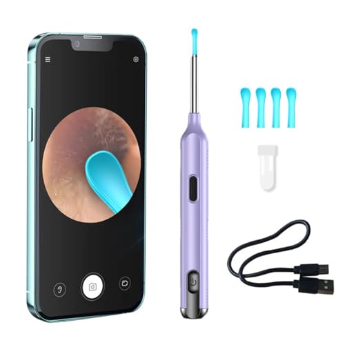 LANMOU Ohrenschmalz Entferner Otoskop Ohrreiniger mit Kamera und LED Licht 12MP Drahtloses WiFi Otoskop, Intelligenter Visueller Ohrreiniger mit 4 Silikon Ohrlöffeln für iPhone, Android (Purple) von LANMOU