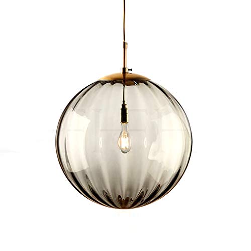 LANMOU Pendelleuchte Glas Vintage, 1-flammig Pendellampe mit Glaskugel Lampenschirm, Höhenverstellbar Kugel Hängelampe Wohnzimmer Kronleuchter Ø20cm Round Hängeleuchte, Kabellänge 120cm,Grau von LANMOU