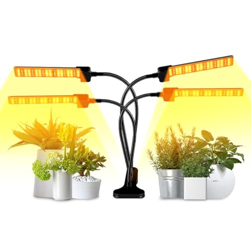 LANMOU Pflanzenlampe LED, Vollspektrum Pflanzenlicht für Zimmerpflanzen 360° Schwanenhals Clip Plant Grow Lampe mit 3 Beleuchtungsmodi, 5 Dimmstufen, 4/8/12H Timer (4 heads) von LANMOU