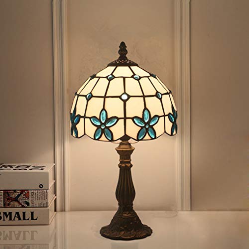 LANMOU Tiffany Tischlampe Vintage Style Buntglas Nachttischlampe 8 Zoll Tiffany Lampe Schlafzimmer Schreibtischlampe Leselampe Nachtlicht,Blau von LANMOU