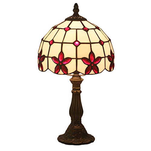 LANMOU Tiffany Tischlampe Vintage Style Buntglas Nachttischlampe 8 Zoll Tiffany Lampe Schlafzimmer Schreibtischlampe Leselampe Nachtlicht,Rot von LANMOU