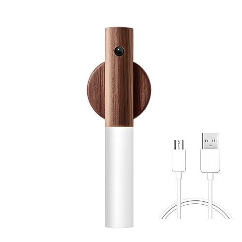 LANMOU USB Aufladbar Holz Wandleuchte Innen Wandlampe mit Bewegungsmelder, Warmweiß Kabellos Akku Wandleuchten mit Mit Schalter, Magnetische Bettlampe Batteriebetrieben, für Schlafzimmer Treppe (A) von LANMOU