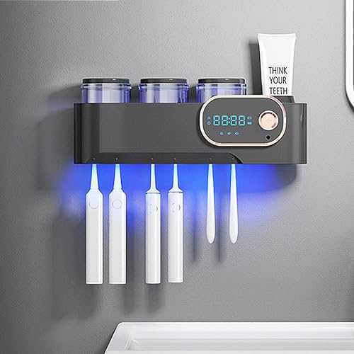 LANMOU UV-Zahnbürsten-Desinfektionsmittel Wandmontierter Zahnbürstenhalter für das Badezimmer mit Sterilisator und Trocknungsfunktion Intelligenter Induktions-Zahnbürsten-Sterilisator (Black) von LANMOU