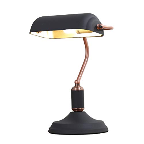 LANMOU Vintage Tischlampe, Traditionelle Bankerlampe mit Schalter, Retro Schreibtischlampe Antik Bibliothekslampe, Lampenschirm aus Eisen, E27 Sockel Nachttischlampe für Schlafzimmer (Schwarz) von LANMOU