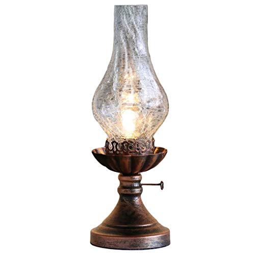 LANMOU Tischlampe Glas Vintage Petroleumlampe,Retro Schlafzimmer Nachttischlampe E27 Nostalgie Kerosin Lampe Antike Traditionelle Dekorative Öllampe mit Riss Glas Lampenschirm,Clear, H 40cm von LANMOU