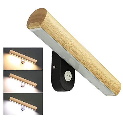 LANMOU Holz Wandlampe, 4W LED Wandleuchte Innen mit Schalter, 22cm Holz Nachtlampe Schwenkbar für Wohnzimmer Schlafzimmer Flur, Warmweiß/kaltweiß/Naturweiß von LANMOU