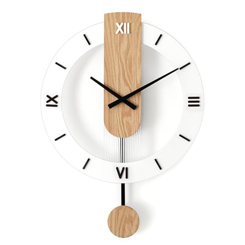 LANMOU Wanduhr ohne Tickgeräusche Holz Groß mit Pendel, 40 * 55cm Handarbeit Einfache Mode Kreative Roman Numerals Pendeluhr, Modern Lautlos Quarz Wand Uhr für Wohnzimmer Schlafzimmer Büro Küche,Weiß von LANMOU