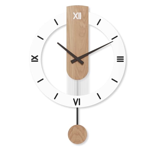 LANMOU Wanduhr Holz mit Pendel, Wanduhr Groß Ohne Tickgeräusche 40 * 55cm mit Roman Numerals, Wanduhren Wohnzimmer Uhr Lautlos, für Wanddekorationen von LANMOU