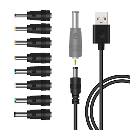 USB auf DC Stecker Kabel, LANMU 8 in 1 USB A auf Hohlstecker Ladekabel Netzkabel Stromkabel Adapterkabel mit 8 Stecker für Router, Raiserapparat, TV Box, Philips Hue Hub (1m, schwarz) von LANMU