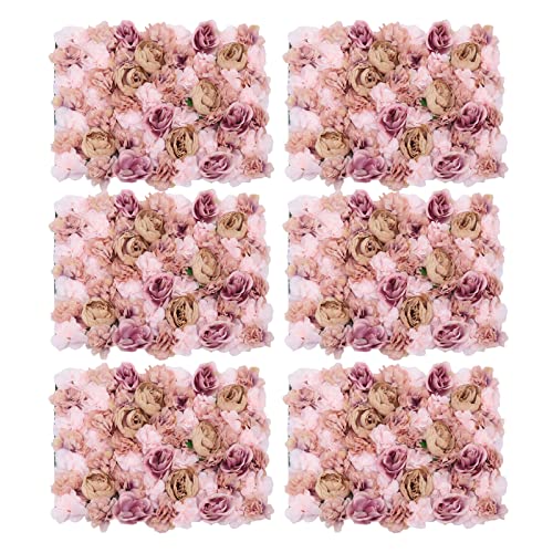LANNADD 6 Stück Künstliche Blumenwand, Rosenwand DIY Hochzeit Straße Hintergrund Kunstblumen, Herbst Rosa Rosen Hintergrund Künstliche Blumenwand Rosenwand Hintergrund Hochzeit Dekor Panel (40x60cm) von LANNADD