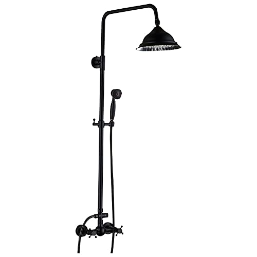 LANNADD Retro Duschsystem, Duschset Regendusche Duschsystem, Duschsystem Thermostat Duschgarnitur, Antik Edelstahl Regendusche Dusch Armatur Retro Duschset Duschsystem - Schwarz von LANNADD
