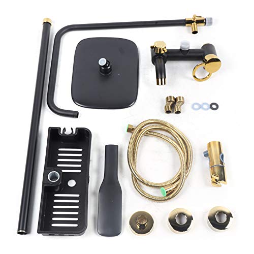 LANNADD Duschset Duscharmatur, Regendusche Set Duscharmatur Kopfbrause Mit Handbrause, Antik Retro Nostalgie Duschset Mit Regal Wandmontierte Dusche Geeignet für Bäder(Schwarz + Gold) von LANNADD