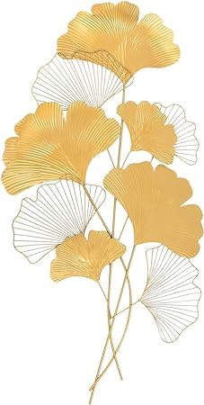 LANNADD Wanddeko Ginkgo-Blätter, Ginkgoblatt Metall Wanddekoration Wandbehang, Wanddekoration Ginkgo 3D WandbildKreative Wanddeko Blattdekor Blatt Wohnzimmer Schlafzimmer Hintergrund von LANNADD